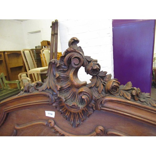 1758 - French carved walnut bed with headboard, footboard and side panels, headboard height 160cm, 156cm wi... 