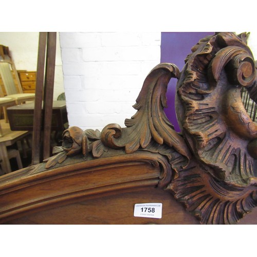 1758 - French carved walnut bed with headboard, footboard and side panels, headboard height 160cm, 156cm wi... 