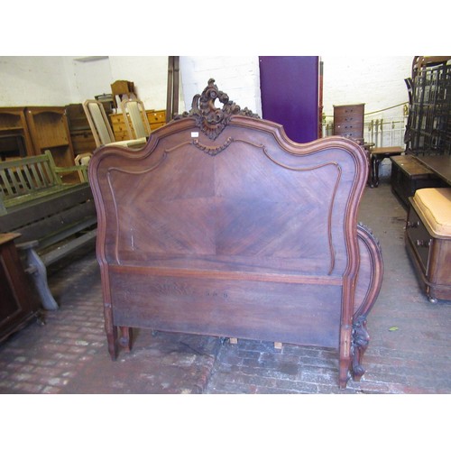 1758 - French carved walnut bed with headboard, footboard and side panels, headboard height 160cm, 156cm wi... 