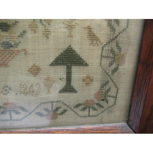 64 - Victorian needlepoint sampler signed Mary Ann Simpkins, 1842, 27 x 29cm approximately