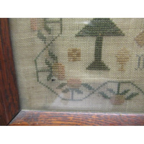 64 - Victorian needlepoint sampler signed Mary Ann Simpkins, 1842, 27 x 29cm approximately