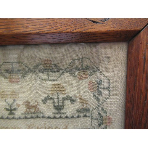 64 - Victorian needlepoint sampler signed Mary Ann Simpkins, 1842, 27 x 29cm approximately