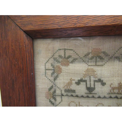 64 - Victorian needlepoint sampler signed Mary Ann Simpkins, 1842, 27 x 29cm approximately