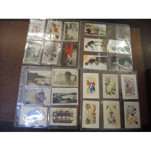 180 - Large collection of early to mid 20th Century postcards mounted in loose leaves, including World War... 