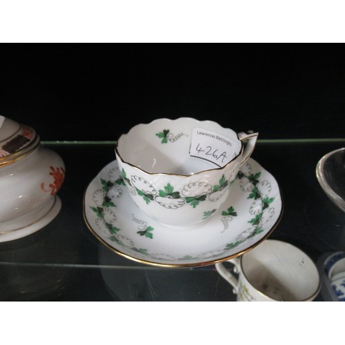 426A - Two Herend bowls and covers mounted with a fish and a rabbit together with a Herend cup and saucer