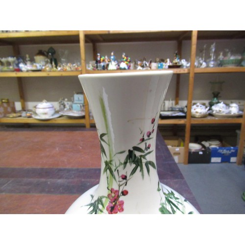 438 - Modern oriental baluster form vase decorated with flowers, birds and panels of script, 41cm high