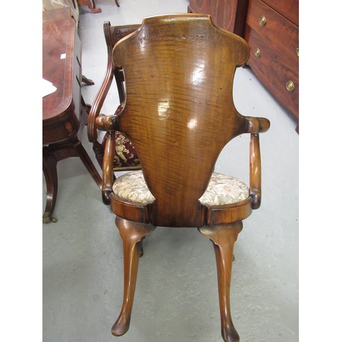 1778 - Early 20th Century walnut elbow chair in George II style, the shaped back with drop-in seat and shel... 