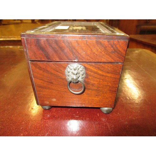 1710 - Small William IV rosewood mother of pearl inlaid two division tea caddy