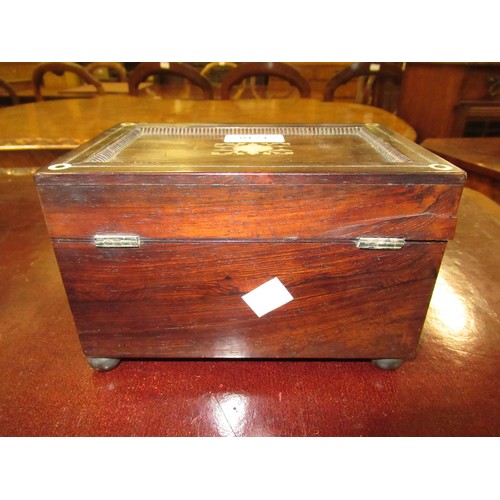 1710 - Small William IV rosewood mother of pearl inlaid two division tea caddy