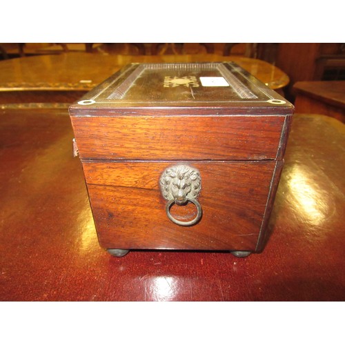 1710 - Small William IV rosewood mother of pearl inlaid two division tea caddy