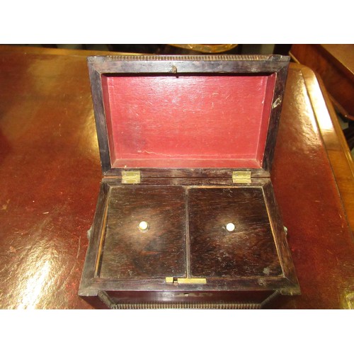 1710 - Small William IV rosewood mother of pearl inlaid two division tea caddy