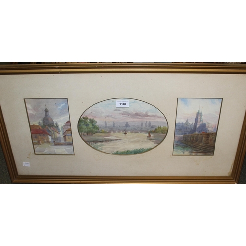 1118 - Group of three 20th Century watercolours of Continental city river scenes (possibly Budapest), signe... 