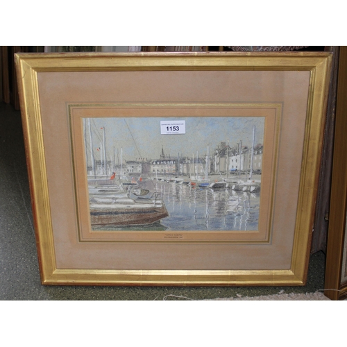 1153 - Attributed to Joe Constantine, pastel view of Vannes Marina, unsigned, 19 x 28cm, gilt framed