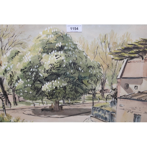 1154 - Olive Dring, ink and watercolour, street scene, signed, 31 x 44cm, framed