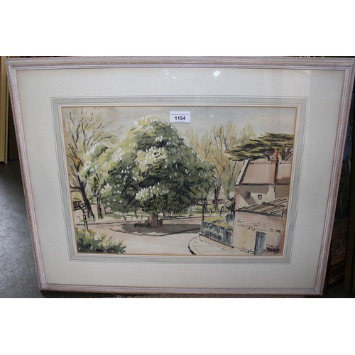 1154 - Olive Dring, ink and watercolour, street scene, signed, 31 x 44cm, framed