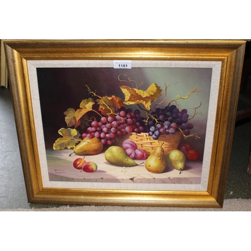 1161 - Paul Morgan, oil on canvas, still life, fruit in a basket, signed, 30 x 40cm, gilt framed