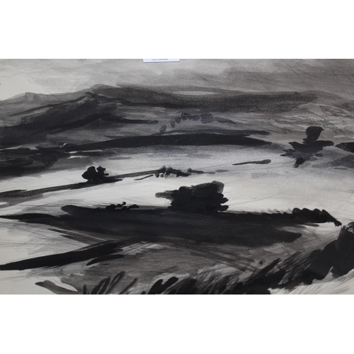 1219 - Ink and pencil drawing, abstract landscape, indistinctly signed and dated 62 (1962), 37  x 45cm