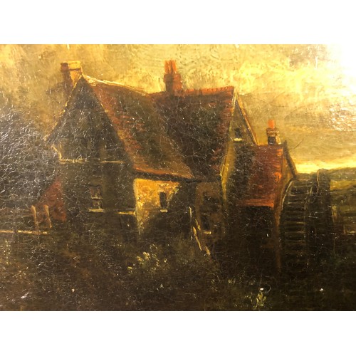 1246 - 19th Century English school oil on panel, rural landscape with figures in an open boat before a cott... 