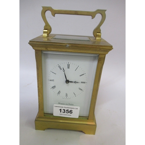 1356 - Good quality Mappin & Webb gilt brass carriage clock, the enamel dial with Roman numerals , with a t... 