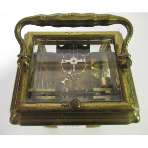 1357 - Grohe of London, 19th Century gilt brass gorge case repeater carriage clock, the enamel dial inscrib... 