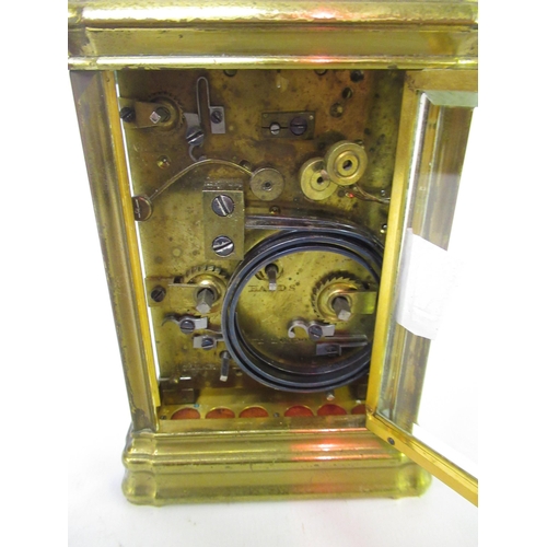 1357 - Grohe of London, 19th Century gilt brass gorge case repeater carriage clock, the enamel dial inscrib... 