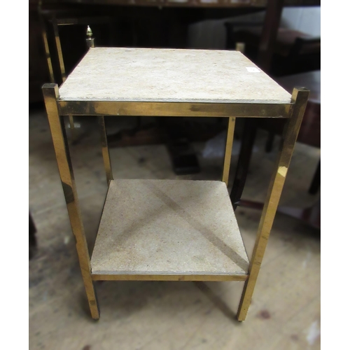 1472 - Pair of brass and marble lamp tables (at fault)