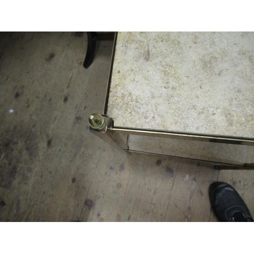 1472 - Pair of brass and marble lamp tables (at fault)