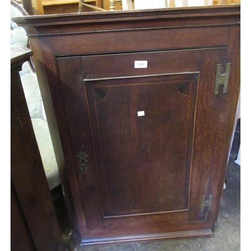 1501 - George III oak and inlaid hanging corner cabinet