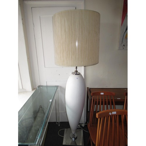 1534 - Late 20th Century chrome and pottery white finished standard lamp with shade, 130cm high