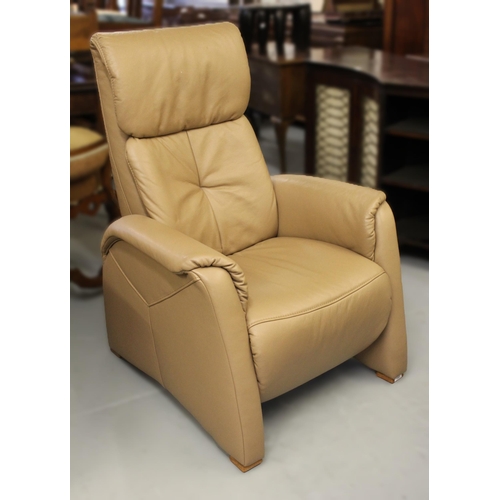 1553 - Modern mid tan leather upholstered armchair by Himolla