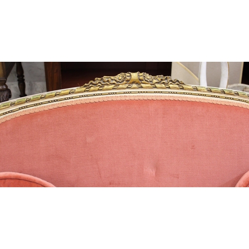 1586 - Early to mid 20th Century French cream painted and parcel gilt three piece drawing room suite compri... 