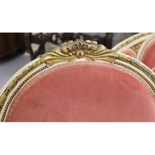 1586 - Early to mid 20th Century French cream painted and parcel gilt three piece drawing room suite compri... 