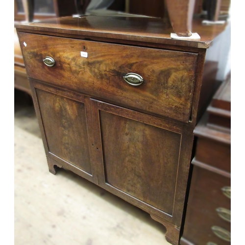 1618 - George III mahogany secretaire side cabinet, the fitted drawer with a fall front and oval brass hand... 