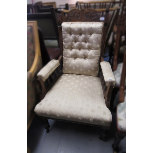 1630 - Late Victorian open arm chair, on turned supports