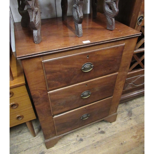 1757 - Victorian mahogany straight front chest, the moulded top above three drawers with oval brass handles... 