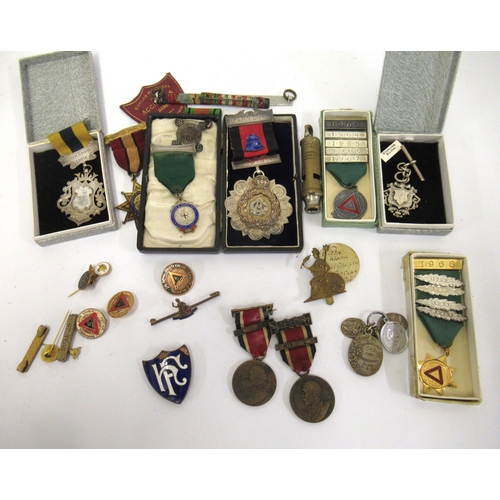 105 - Quantity of Masonic and other society medals and badges, including silver