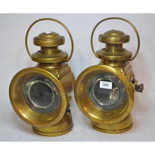 1097 - Pair of Lucas ' King of the Road ' brass car lamps, 32cm high excluding the loop