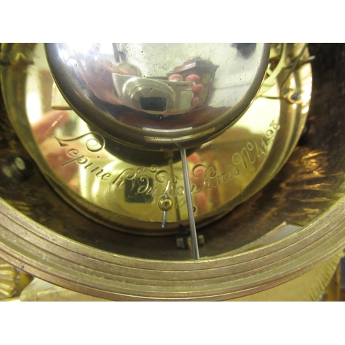 1103 - Fine French ormolu and marble mantel clock by Lepine, the drum form case with convex enamel dial and... 