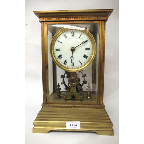 1114 - Eureka electric four glass and gilt metal library clock, the enamel dial with Roman numerals, signed... 