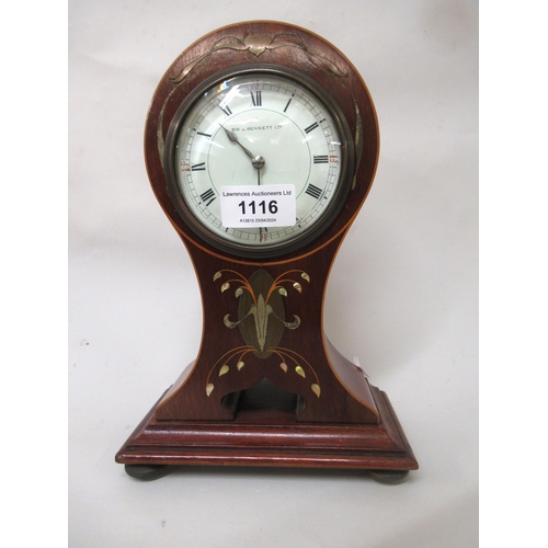 1116 - Edwardian mahogany and marquetry inlaid balloon shaped mantel clock, the dial inscribed ' Sir J. Ben... 