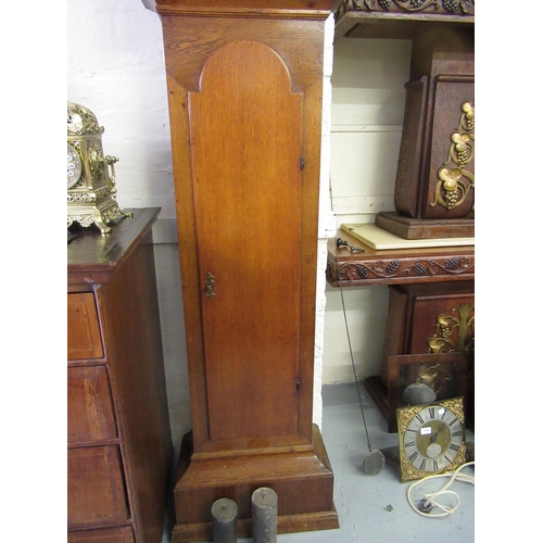 1119 - George III oak longcase clock, the arched hood above and arched door and reduced height plinth base,... 