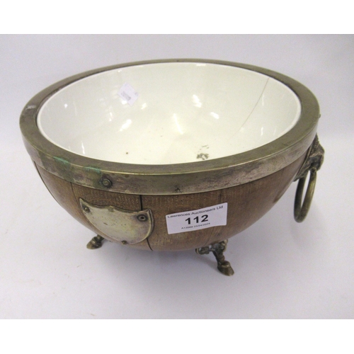 112 - 19th Century oak fruit bowl with silver plated mounts