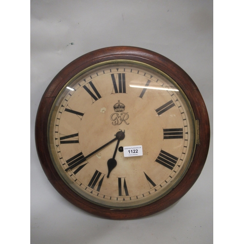 1122 - Circular mahogany 12in dial clock, the painted dial with King George VI cypher, with single train fu... 