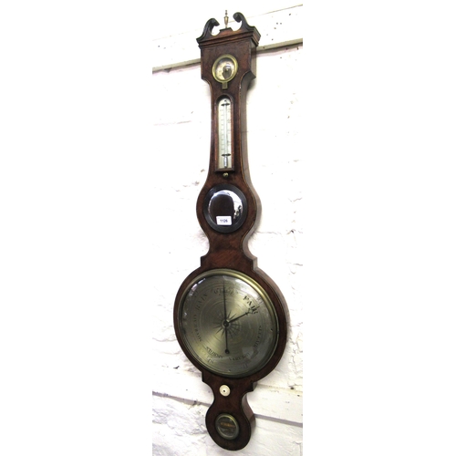 1126 - George III mahogany line inlaid wheel barometer, inscribed ' Zambra, Saffron Walden ', with silvered... 