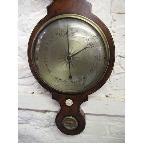 1126 - George III mahogany line inlaid wheel barometer, inscribed ' Zambra, Saffron Walden ', with silvered... 