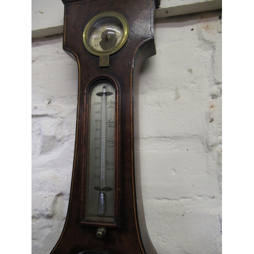 1126 - George III mahogany line inlaid wheel barometer, inscribed ' Zambra, Saffron Walden ', with silvered... 