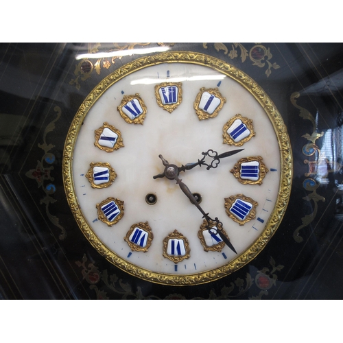 1129 - French ebonised and buhl inlaid hexagonal wall clock, the circular marbled dial with gilt and enamel... 