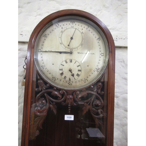19th Century mahogany cased wall regulator clock by J & T Foster, Manchester, the circular 13in dial with Arabic and Roman numerals, subsidiary hours and seconds dials and a sweep minute hand, the single train movement with mercury compensated pendulum, height 165cm