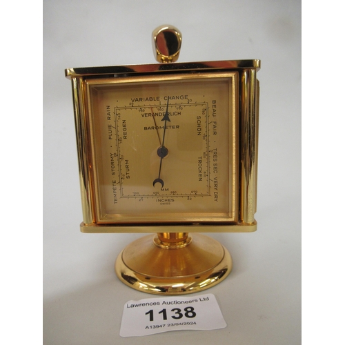 1138 - Inhof gilt brass four dial clock / thermometer / barometer / hygrometer, 12cm high