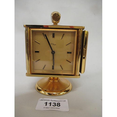 1138 - Inhof gilt brass four dial clock / thermometer / barometer / hygrometer, 12cm high